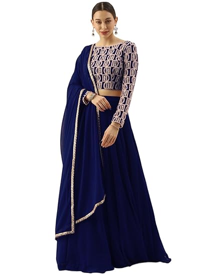 Women's Chikankari Sequins Embroidered Georgette Semi-Stitched Lehenga Choli