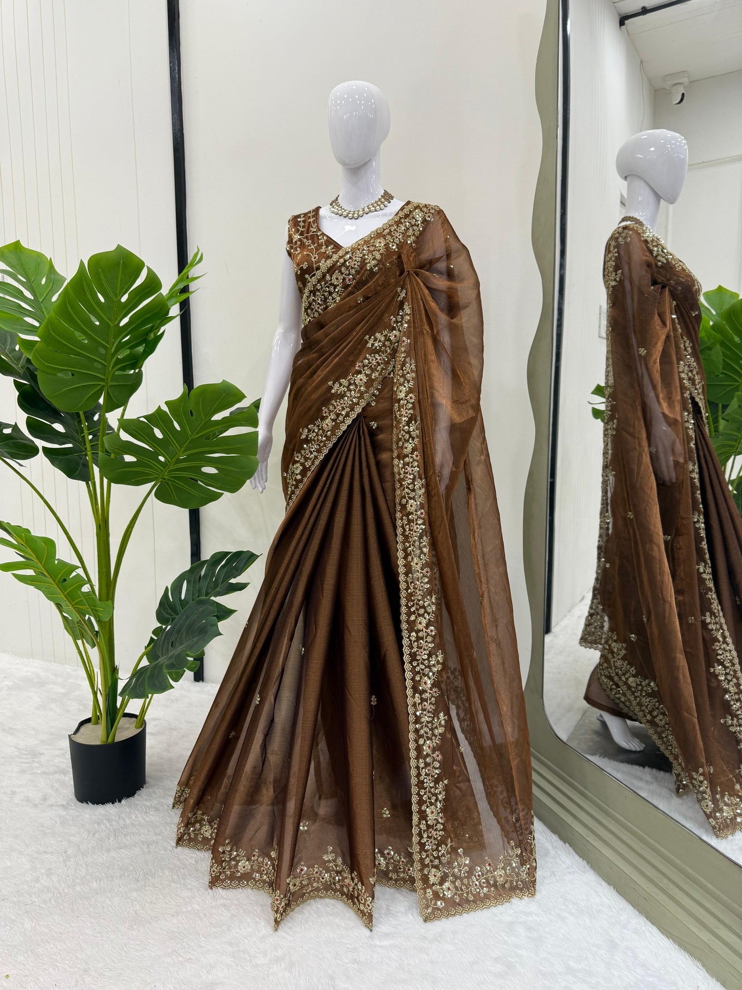 Fashionkiya Looking some one for this same colour beautiful Designer Saree on Barbari Silk Febric with Thred & Sequnce work and blouse on also Barbari Silk Febric with Thrrd & Sequnce work.