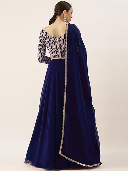 Women's Chikankari Sequins Embroidered Georgette Semi-Stitched Lehenga Choli