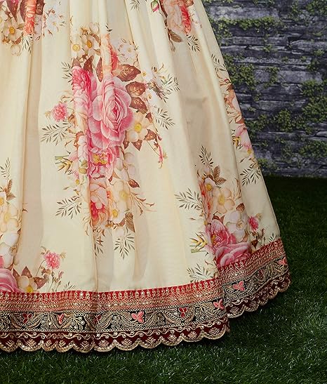Fashionkiya Women's Organza Semi-stitched Lehenga Choli Maroon_Free Size