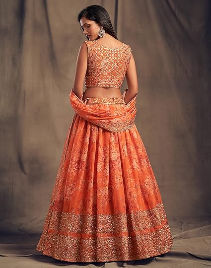 Fashionkiya Women's Organza Floral White Semi-Stitched Lehenga Choli-Wedding-Floral-Lehenga-Latest, White)