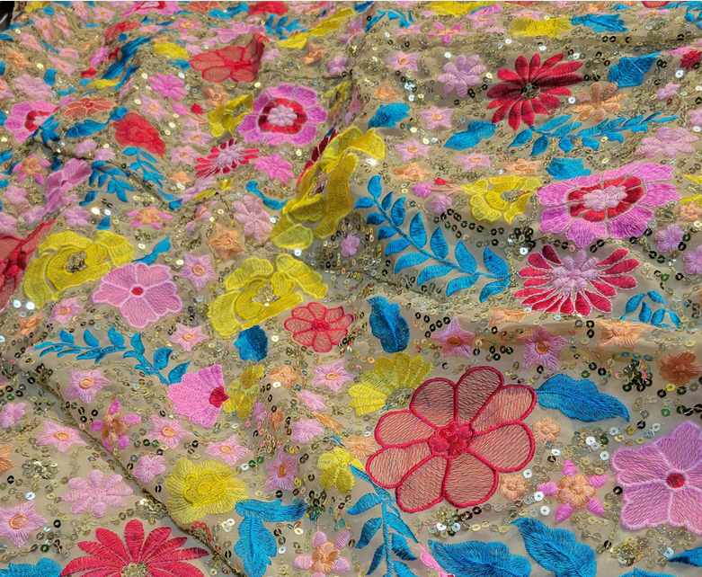 Fashionkiya Colorful Floral Thread Embroidered Work Georgette Semi Stiched Lehenga Choli