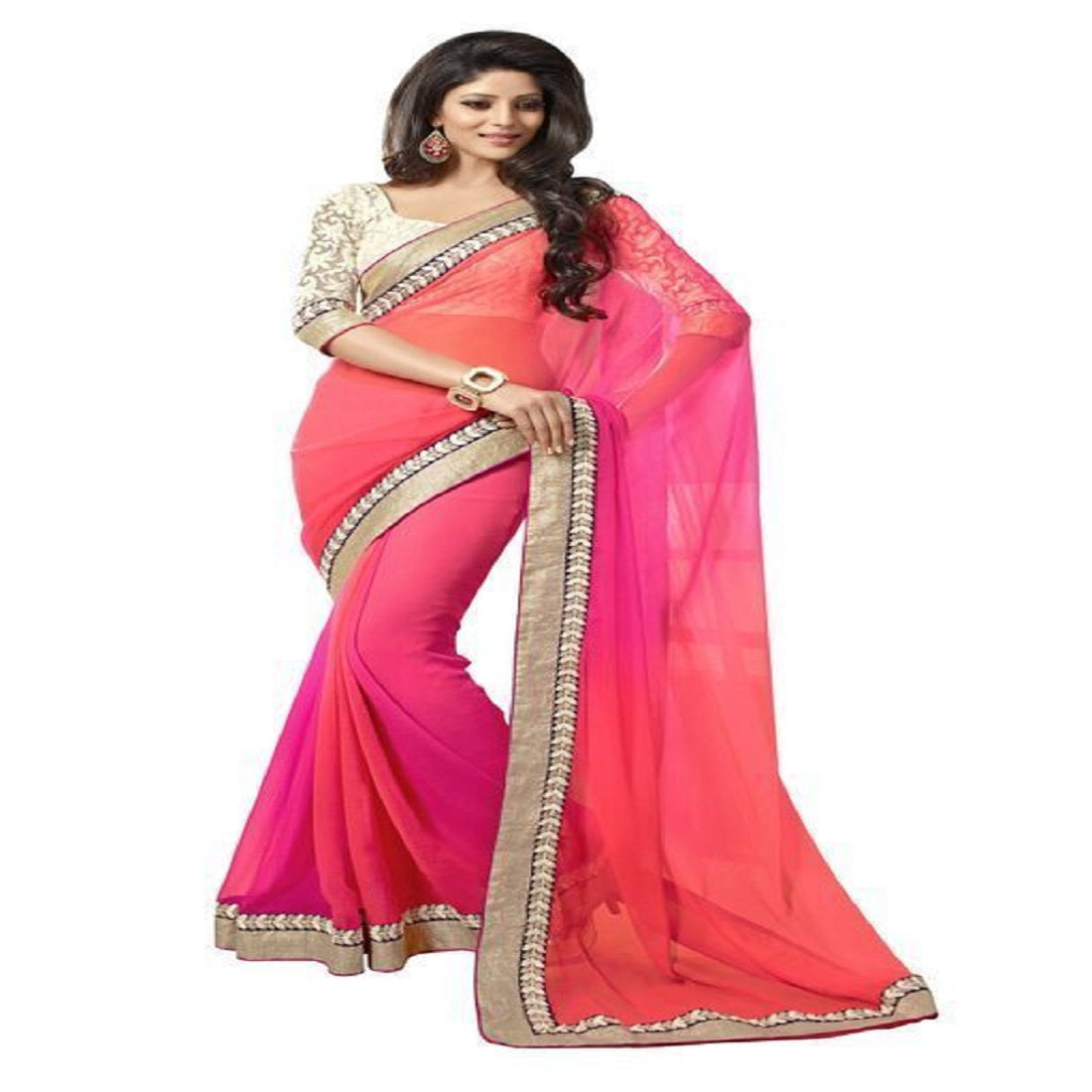 Fashionkiya fency desion embrodred work georgett sari