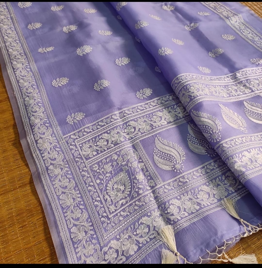Embroidary work over pure organza silk | Party wear saree| wedding wear saree