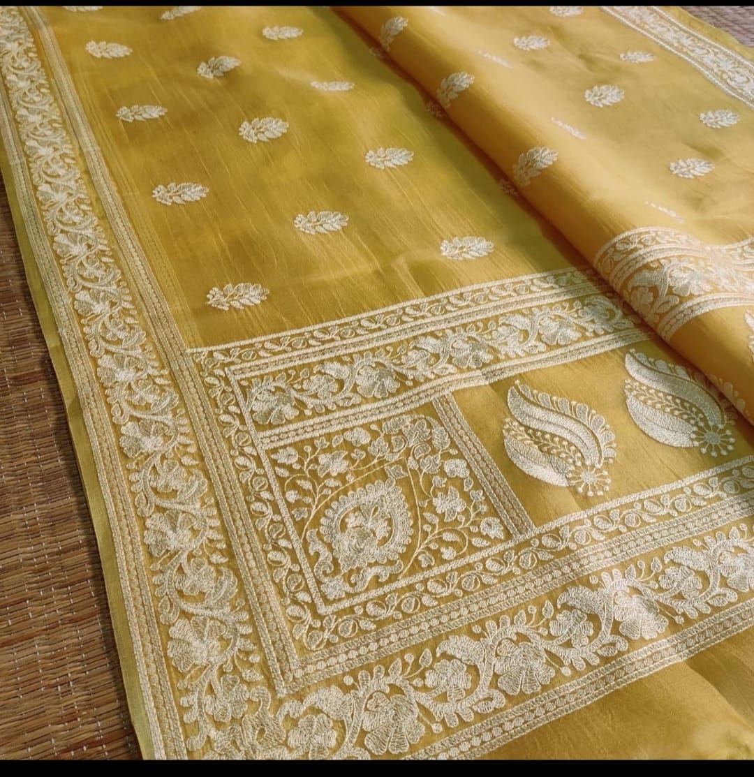 Embroidary work over pure organza silk | Party wear saree| wedding wear saree