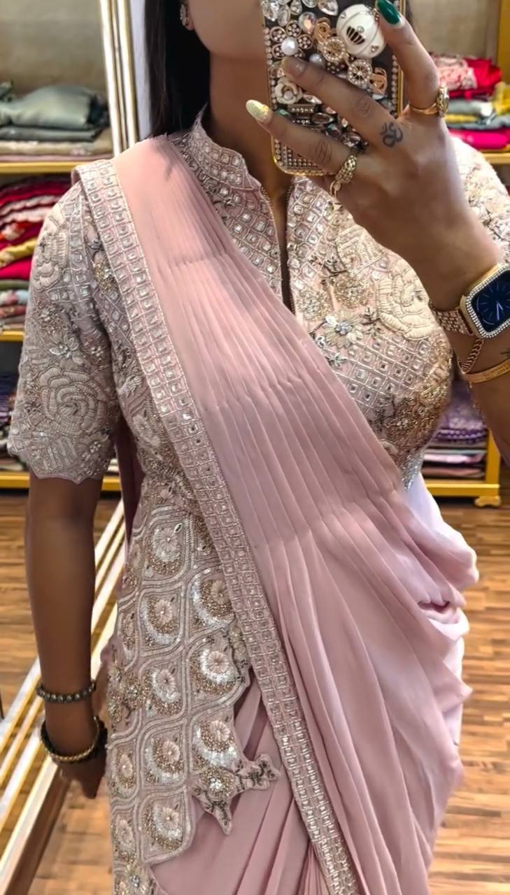 fashionkiya new embrodred work new blouse style saree