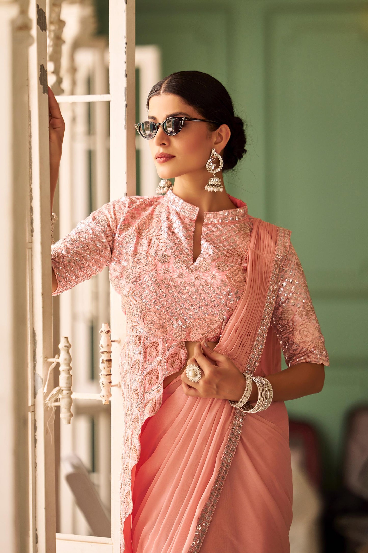 new hevy embrodred and siwanace work new blouse style saree