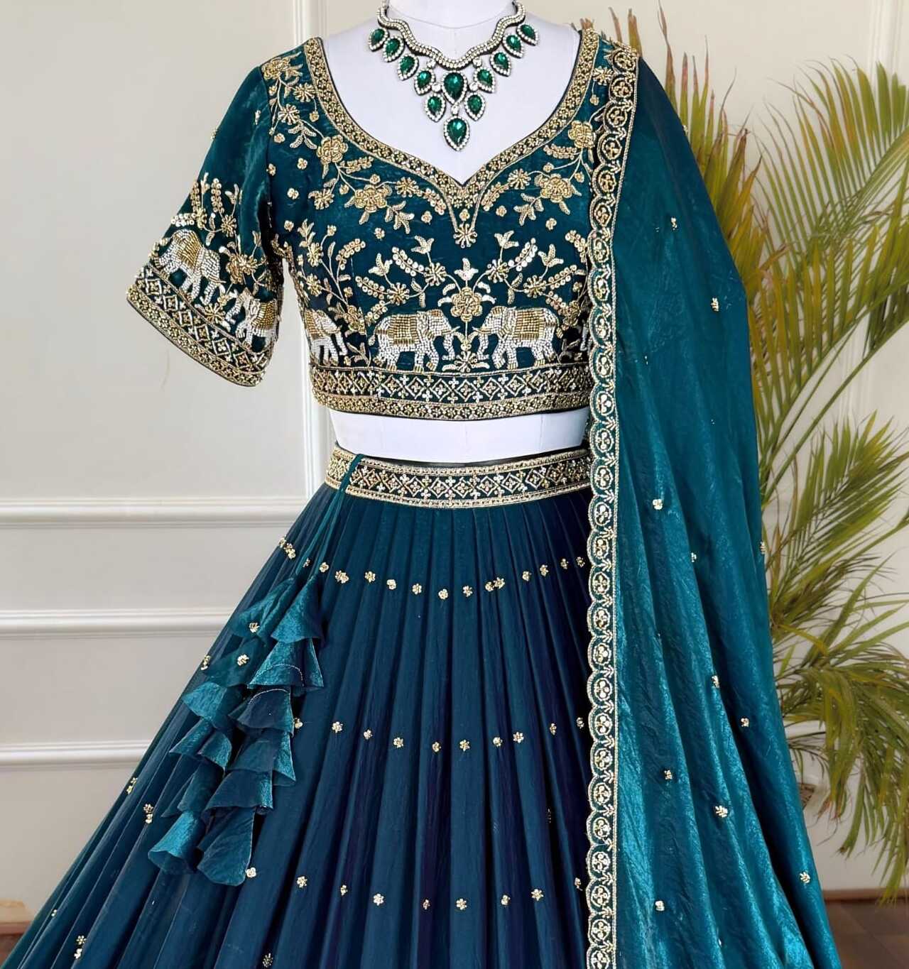 fashionkiya Mid Green color siqwance Embroidery work Designer Lehenga Choli for Wedding Function