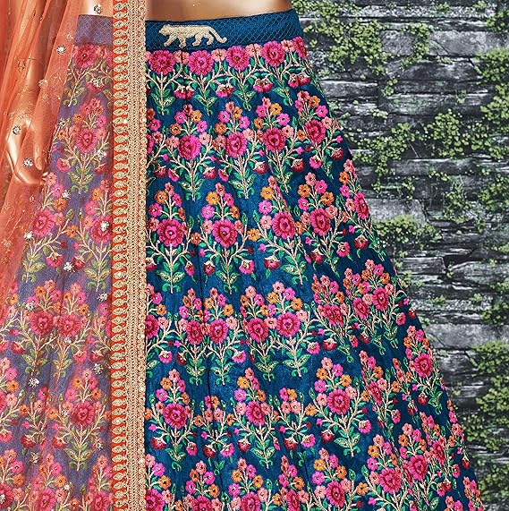 Women's Faux Silk Semi-stitched Lehenga Choli for Women Bridal Lehenga Women Heavy Blue Free