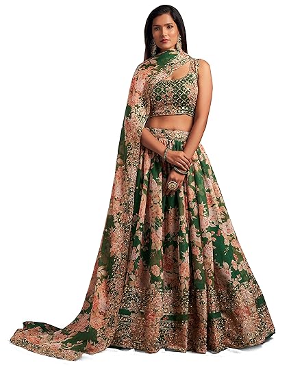 Fashionkiya Women's Organza Floral White Semi-Stitched Lehenga Choli-Wedding-Floral-Lehenga-Latest, White)