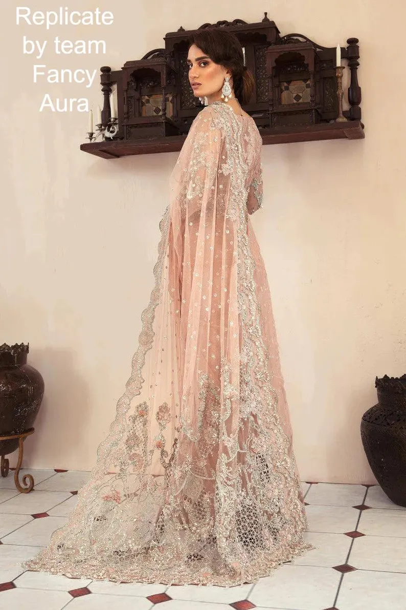 Custom Made Indian Designer Saree, Maria B Saree, Formal Wear, Embroidered Saree, Ready to Wear, Wedding Collection.