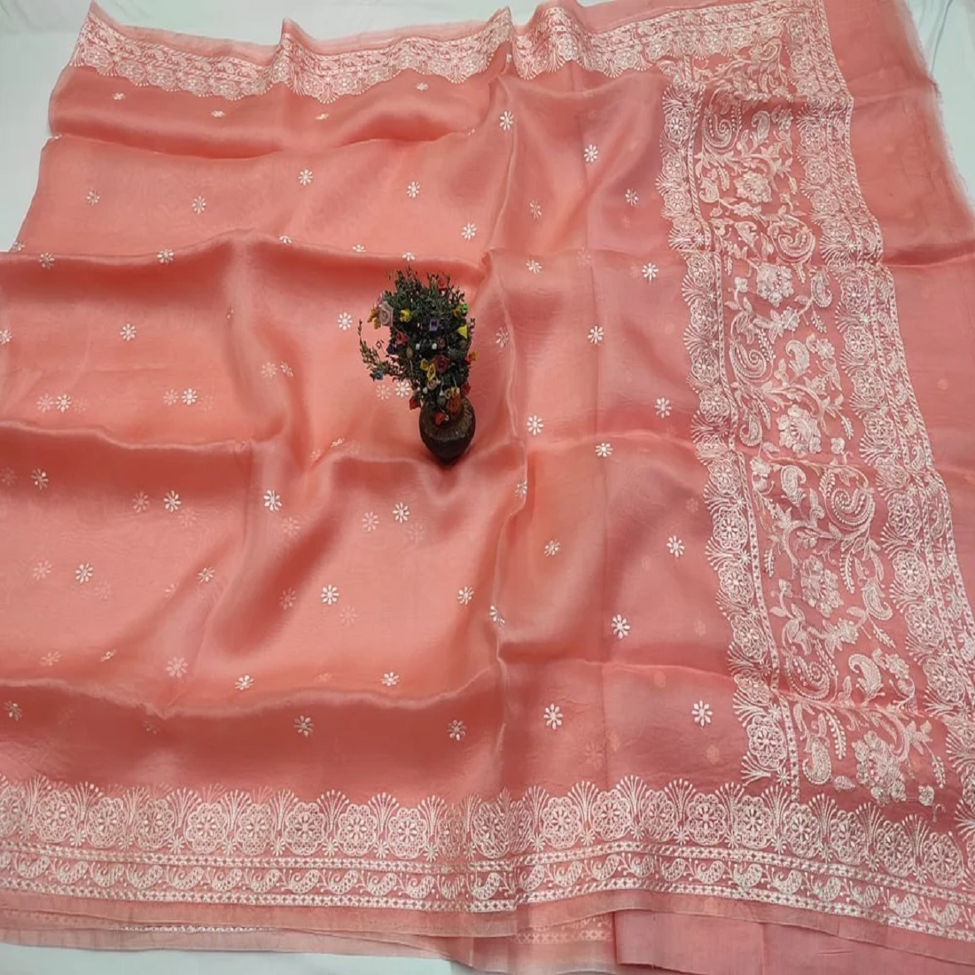 Embroidary work over pure organza silk | Party wear saree| wedding wear saree