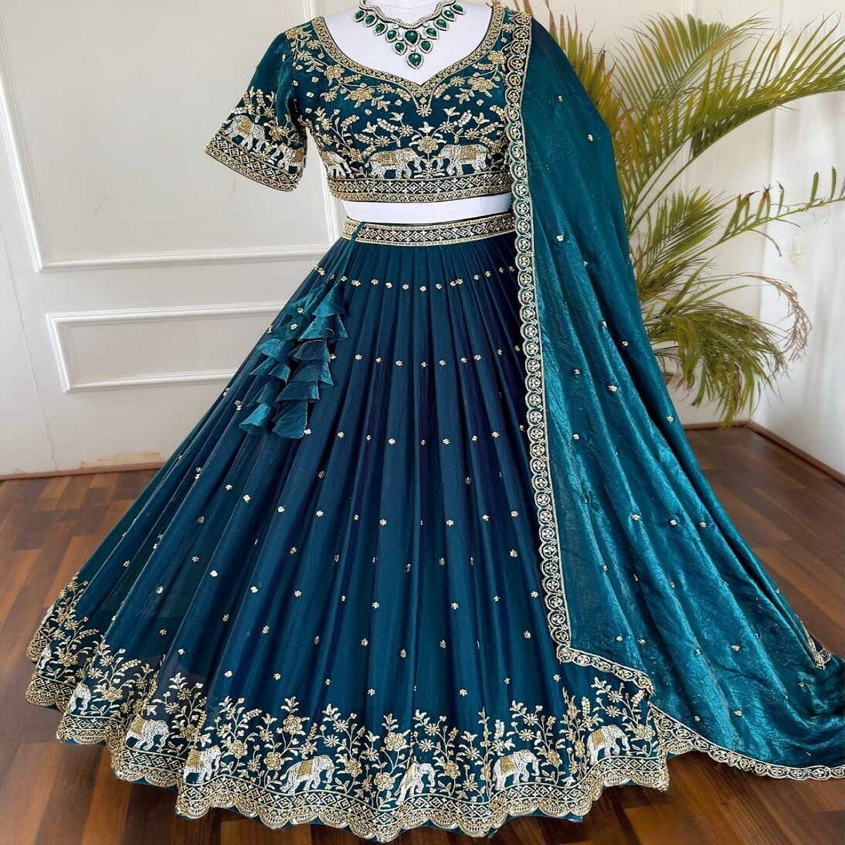 fashionkiya Mid Green color siqwance Embroidery work Designer Lehenga Choli for Wedding Function