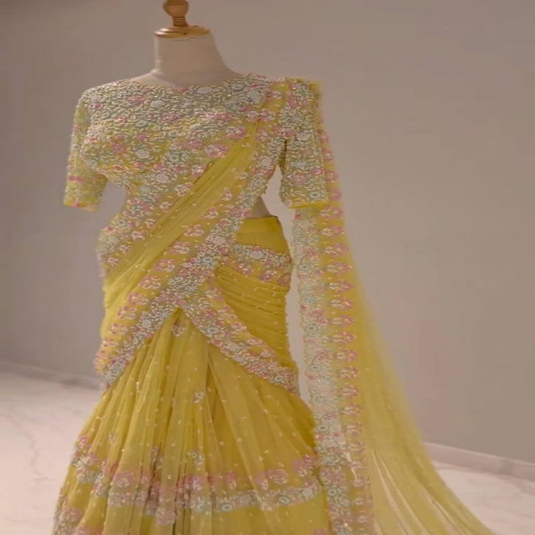 Fashionkiya Soft Net Saree with Blouse in Thread Sequence and Pearl Work Indian Outfit For Women