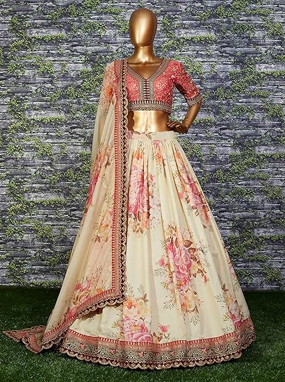Fashionkiya Women's Organza Semi-stitched Lehenga Choli Maroon_Free Size