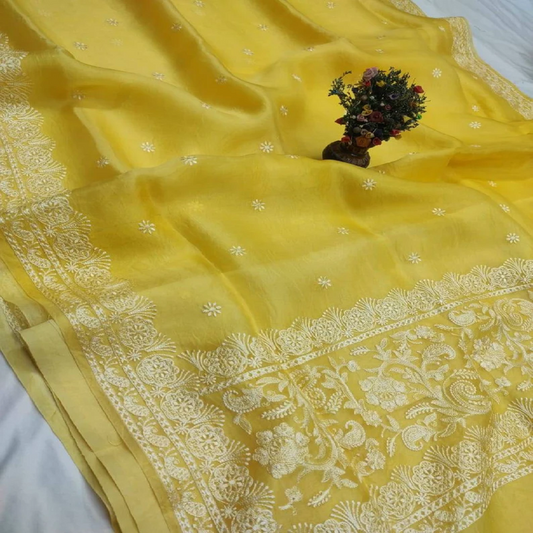 Embroidary work over pure organza silk | Party wear saree| wedding wear saree