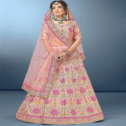 Fashionkiya Women's Silk Semi stitched Lehenga Choli Wedding-Bridal-Latest-Lehenga-Choli_Peach_Free Size)