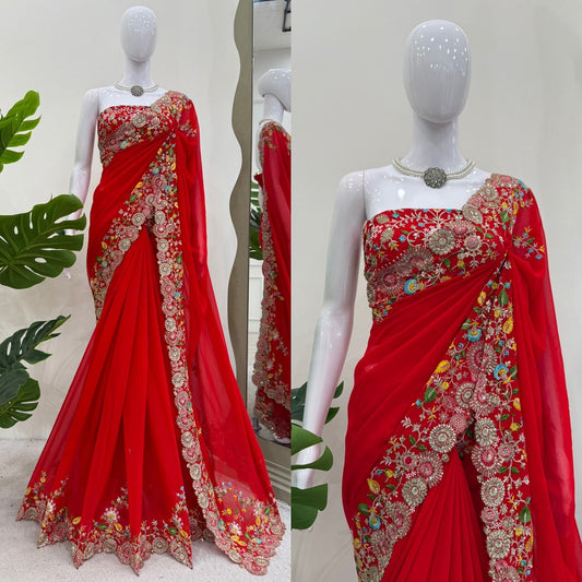 Fashionkiya Looking some one for this same colour beautiful Designer Saree on Faux Georgette Febric with Thred & Sequnce work and blouse on also Faux Georgette Febric with Thred & Sequnce work.