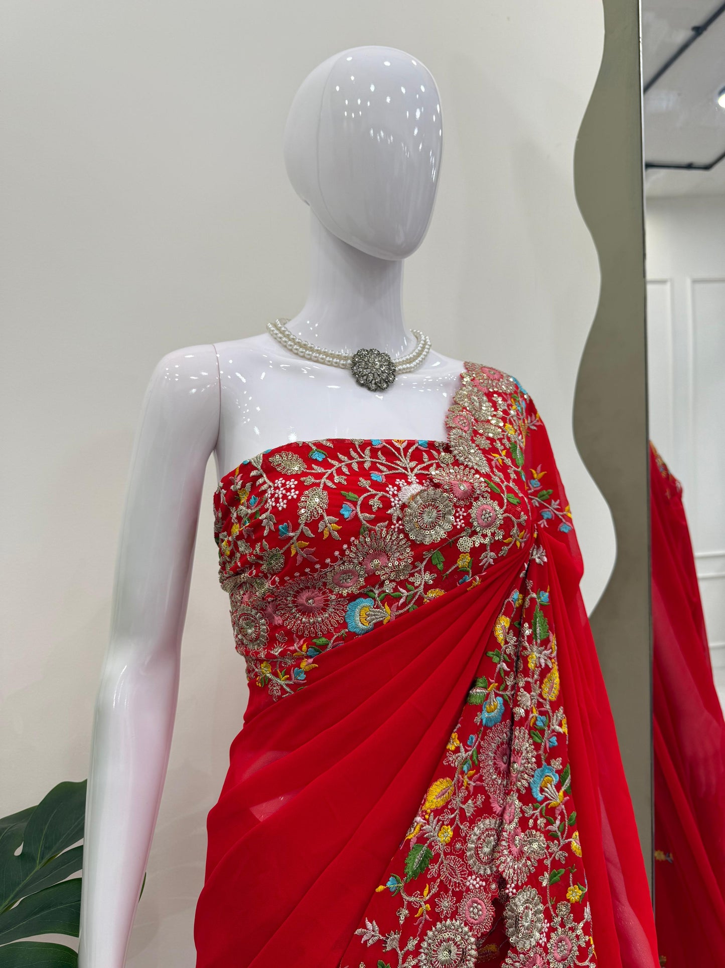 Fashionkiya Looking some one for this same colour beautiful Designer Saree on Faux Georgette Febric with Thred & Sequnce work and blouse on also Faux Georgette Febric with Thred & Sequnce work.