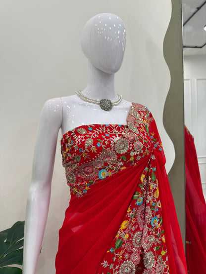 Fashionkiya Looking some one for this same colour beautiful Designer Saree on Faux Georgette Febric with Thred & Sequnce work and blouse on also Faux Georgette Febric with Thred & Sequnce work.