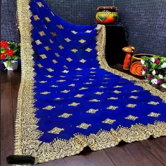 Fashionkiya Fency Embrodred Blue Color Saree