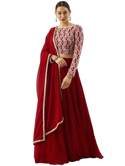 Faashionkiya Women's Chikankari Sequins Embroidered Georgette Semi-Stitched Lehenga Choli