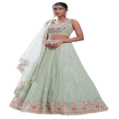 Fashionkiya Women's Embroidery Sequence Work Semi-Stitched Bridal Lehenga Choli with Dupatta For Women(New-Bridal-Latest-Wedding-Lehenga-Free size)