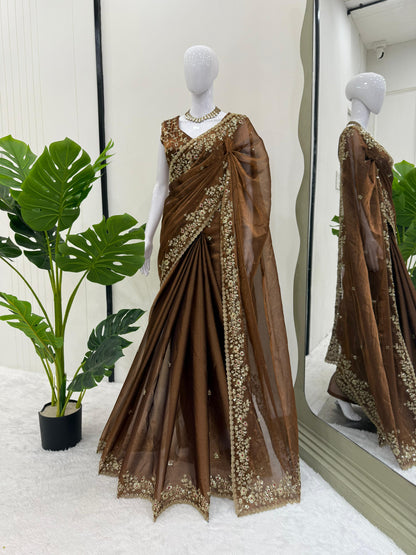 Fashionkiya Looking some one for this same colour beautiful Designer Saree on Barbari Silk Febric with Thred & Sequnce work and blouse on also Barbari Silk Febric with Thrrd & Sequnce work.