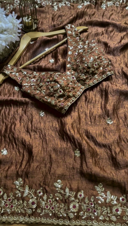 Fashionkiya Looking some one for this same colour beautiful Designer Saree on Barbari Silk Febric with Thred & Sequnce work and blouse on also Barbari Silk Febric with Thrrd & Sequnce work.