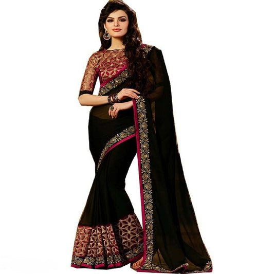 Fahionkiya embrodred work black color saree