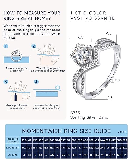 fashionkiya Promise Rings for Her, 1Carat Moissanite Engagement Ring, D Color VVS1 Simulated Diamond 925 Sterling Silver Halo Rings