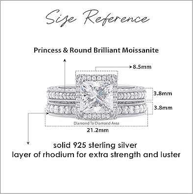 2 CT Princess Cut Lab Created Moissanite Diamond Halo Engagement Wedding Ring Set For Women In 14K Gold Over Sterling Silver (VVS1 Clarity, 2Cttw)