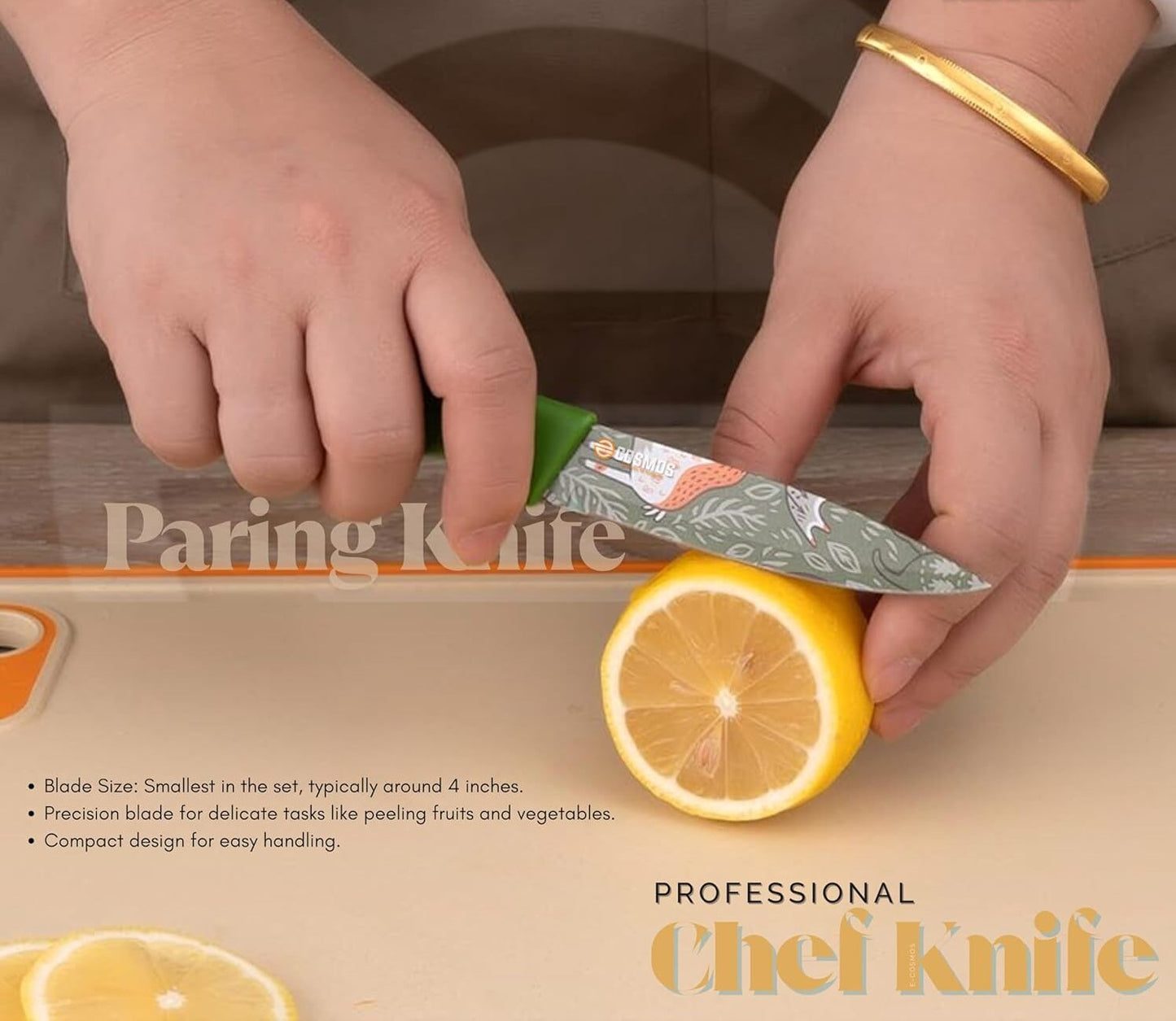 fashionkiya rofessional 3-Piece Kitchen Knife Set - High Carbon Stainless Steel Chef, Utility & Santoku Knives with Ergonomic Blue Handles (3PC) (Green)