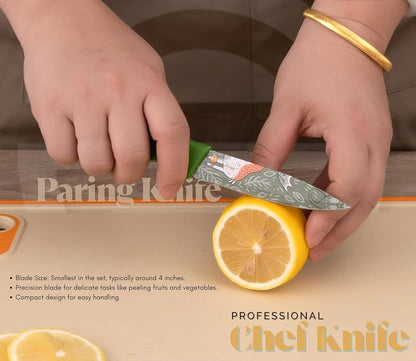 fashionkiya rofessional 3-Piece Kitchen Knife Set - High Carbon Stainless Steel Chef, Utility & Santoku Knives with Ergonomic Blue Handles (3PC) (Green)