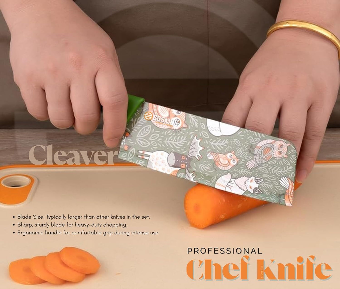 fashionkiya rofessional 3-Piece Kitchen Knife Set - High Carbon Stainless Steel Chef, Utility & Santoku Knives with Ergonomic Blue Handles (3PC) (Green)