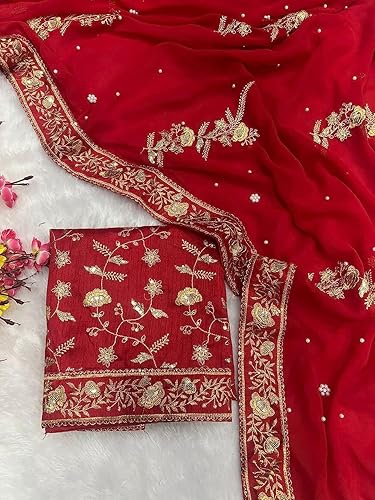 Fashionkiya Fency Embrodred Red Color Saree