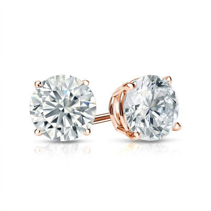 4 Prong 2 Carat Round Shaped Moissanite Solitaire Stud Earrings In 18K White Gold Plating Over Silver