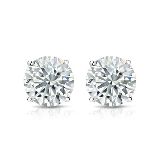 4 Prong 2 Carat Round Shaped Moissanite Solitaire Stud Earrings In 18K White Gold Plating Over Silver