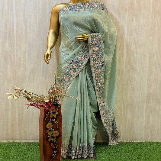FASHIONKIYA BLUE  Silk Saree EMBRODRD WORK