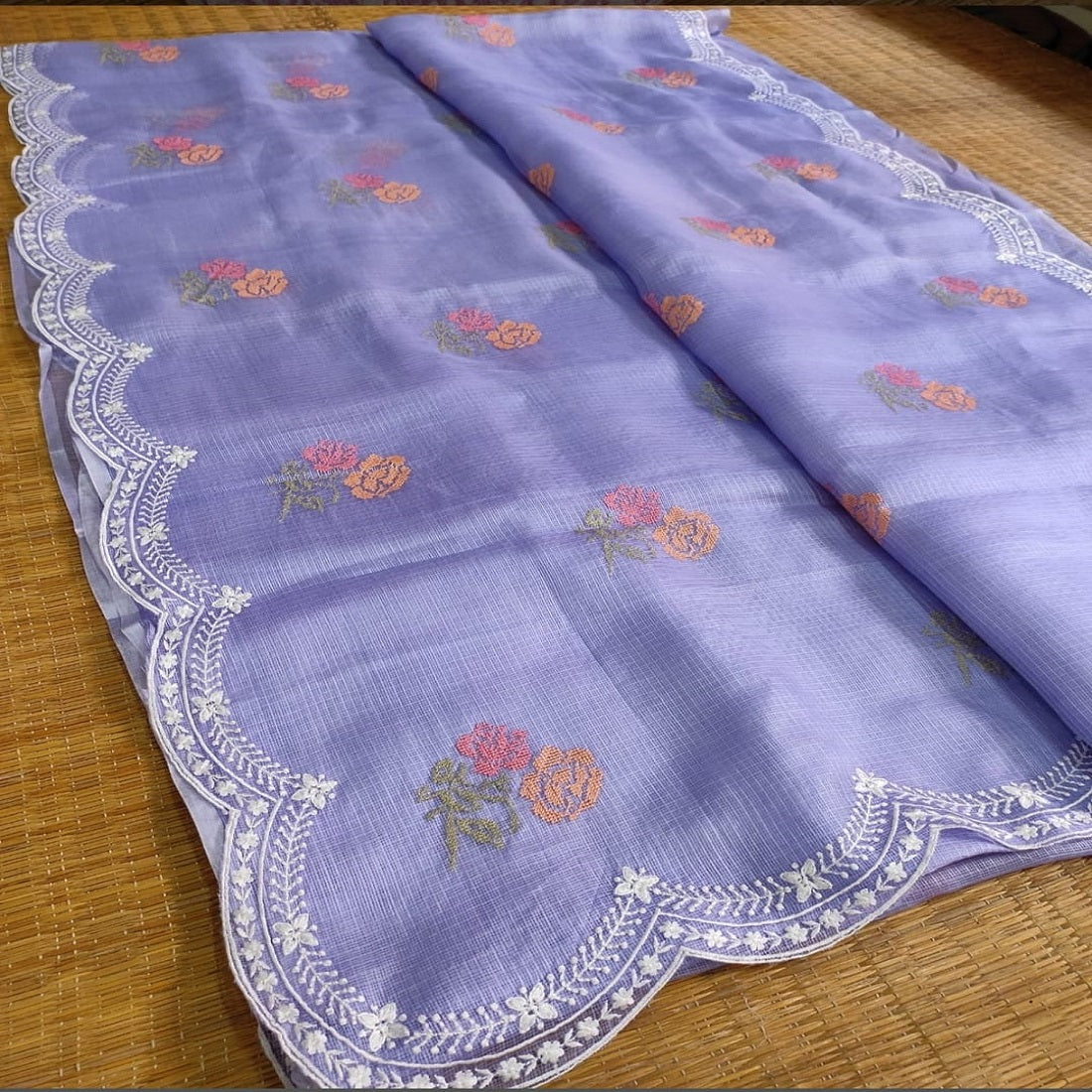 Beautuful shadas of kota tussar silk embrodred work sari