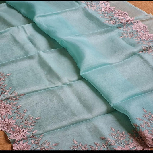 Embroidary work over pure organza silk | Party wear saree| wedding wear saree