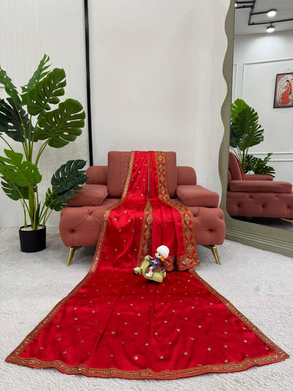 fashionkiya Japan Satin Silk Thred with Sequnce work sari