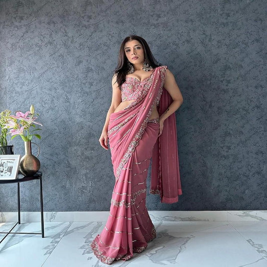 Fashionkiy new fency embrodred siqwamce and therd work saree