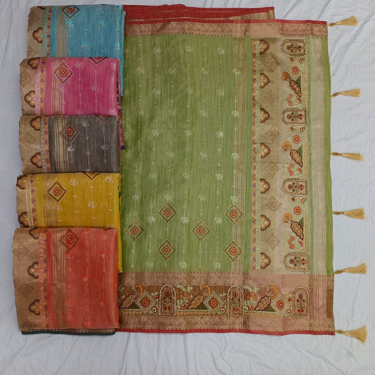 Fashionkiya   cotton  khicha fabrik thered work and hand work sari
