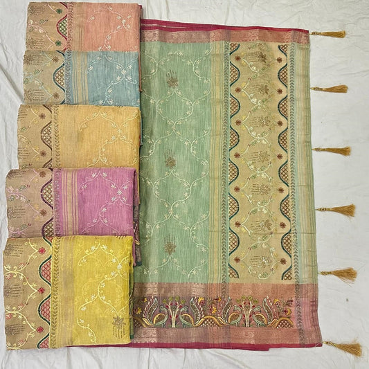Fashionkiya cotton  khicha fabrik thered work and hand work sari