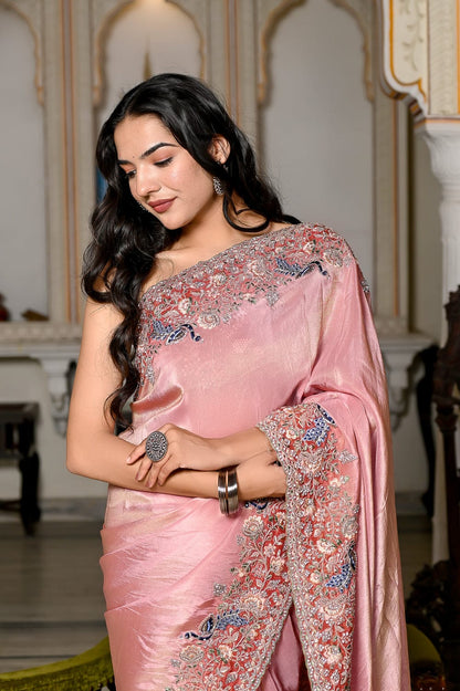 FASHIONKIYA Pink Silk Saree EMBRODRD WORK