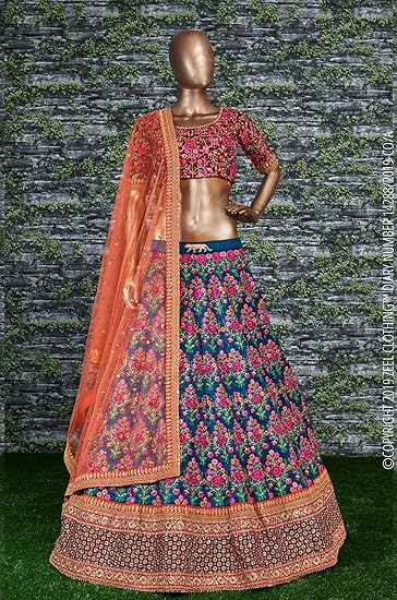 Women's Faux Silk Semi-stitched Lehenga Choli for Women Bridal Lehenga Women Heavy Blue Free