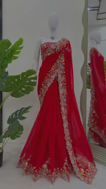 Fashionkiya Looking some one for this same colour beautiful Designer Saree on Faux Georgette Febric with Thred & Sequnce work and blouse on also Faux Georgette Febric with Thred & Sequnce work.