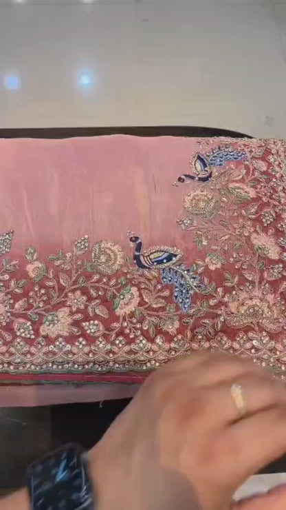 FASHIONKIYA Pink Silk Saree EMBRODRD WORK