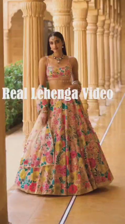 Fashionkiya Colorful Floral Thread Embroidered Work Georgette Semi Stiched Lehenga Choli